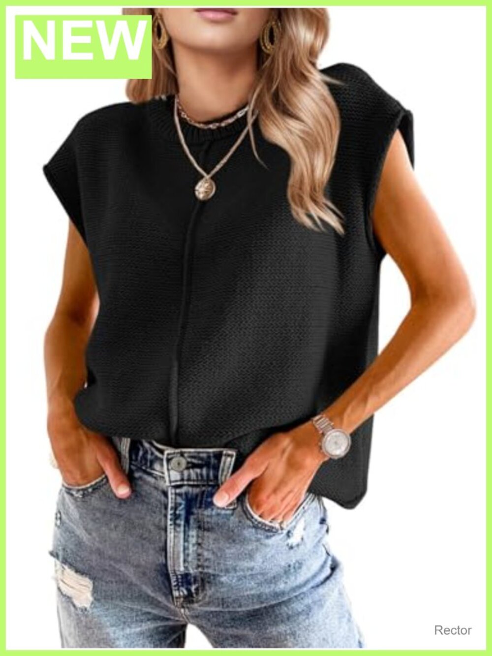 Crochet Sweater Vest Short Sleeve Crew Neck Boho Western Top